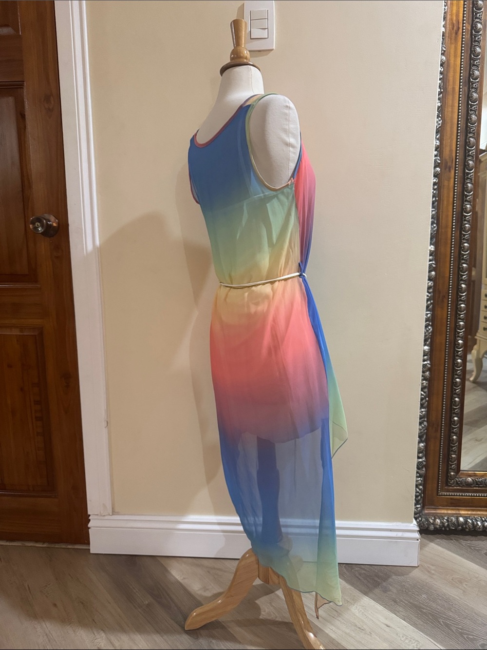 Stunning Rainbow Asymmetrical Hem Chiffon Dress - Picture 4 of 5